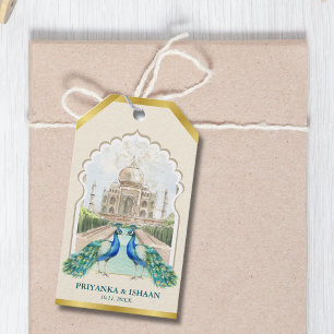 Etiquetas Para Regalos Boda estético del Taj Mahal de Oro Peacock Indio