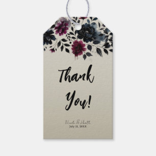 Etiquetas Para Regalos Boda Floral Almendra Azul Medianoche Borgoña Tinta
