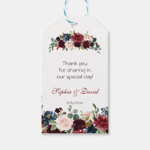 Etiquetas Para Regalos Boda floral azul de la Marina Merlot Rustica