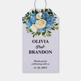 Etiquetas Para Regalos Boda Floral Azul y Blanco Gracias