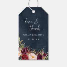 Etiquetas Para Regalos Boda floral de la Marina Borgoña de Oro