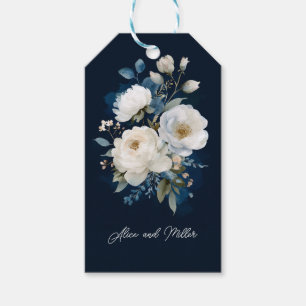 Etiquetas Para Regalos Boda floral de la pintura azul y blanca Gracias