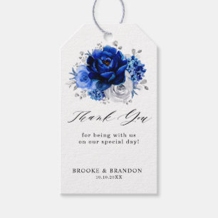 Etiquetas Para Regalos Boda floral metálico plateado azul real