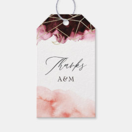 Etiquetas Para Regalos Boda geométrico de color de agua de Borgoña y Rubo