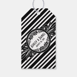 Etiquetas Para Regalos Boda Gracias Floral Black Stripe