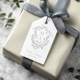 Etiquetas Para Regalos Boda gris Escudo floral clásico francés
