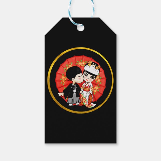 Etiquetas Para Regalos Boda japonesa Kawaii Novia Groom - Personalizado a (Anverso)