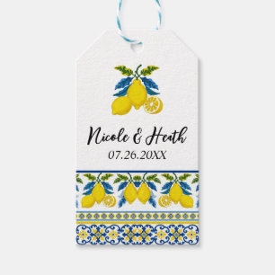 Etiquetas Para Regalos Boda Mediterránea Acuarela Limón Amarillo Azul