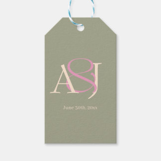 Etiquetas Para Regalos Boda Monograma Minimalista Verde Salvia y Rosa