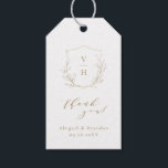 Etiquetas Para Regalos Boda monograma simple de escudo botánico de oro<br><div class="desc">Iniciales monogramadas enmarcadas por elegantes hojas botánicas escudo y con ilustraciones a mano, y guión elegante y fuente clásica en oro y blanco, simple y lujoso. Excelentes gracias a los pegatinas por la moderna boda clásica, simple boda formal, elegante boda botánica en el jardín. Vea todas las piezas coincidentes de...</div>
