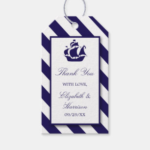 Etiquetas Para Regalos Boda Nautical Stripes & Navy Blue Ship