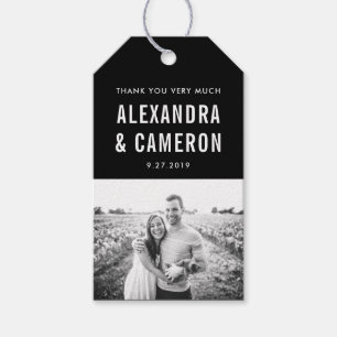 Etiquetas Para Regalos Boda negrita Texto blanco sobre negro con foto