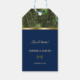 Etiquetas Para Regalos Boda Plumas de Pavo Real Azul Marino Dorado Único