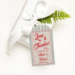 Etiquetas Para Regalos Boda Retro con Letras Rojas y Rayas Azules