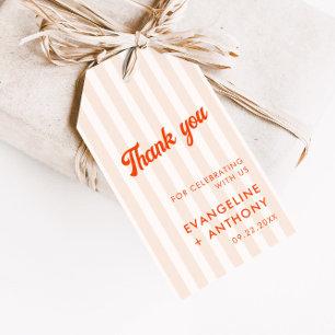 Etiquetas Para Regalos Boda retro rayado de melocotón y mandarina