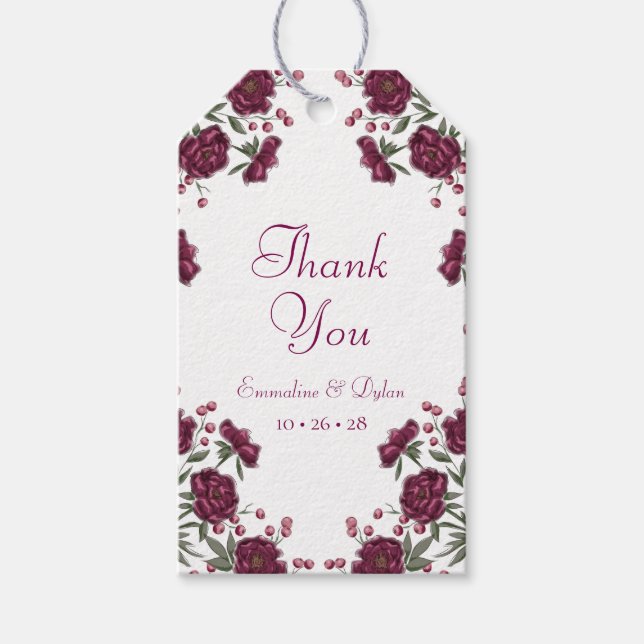 Etiquetas Para Regalos Boda Rosa Granate (Anverso)