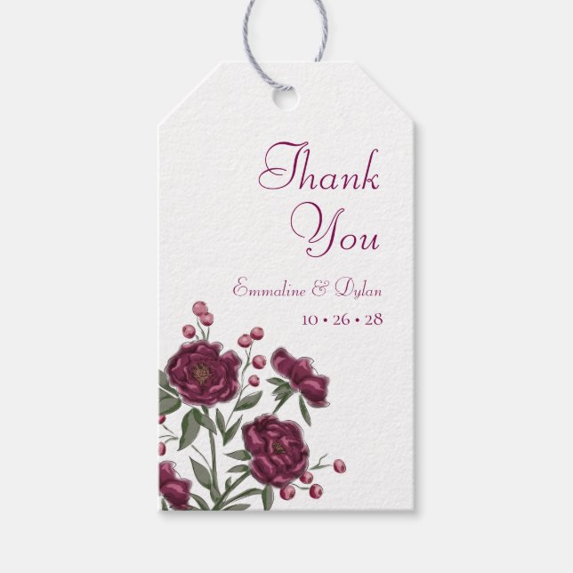 Etiquetas Para Regalos Boda Rosa Granate (Anverso)