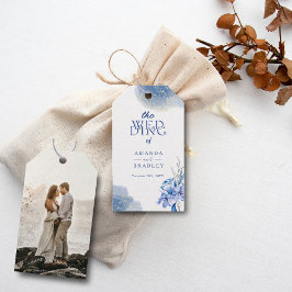 Etiquetas Para Regalos Boda rústica elegante con brillo dorado azul polvo