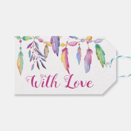 Etiquetas Para Regalos Boho Boda Love Watercolor Feather Indian