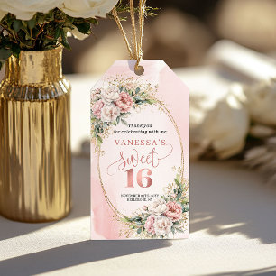 Etiquetas Para Regalos Boho Dusty Pink Floral Greenery Dulces Dieciséis T