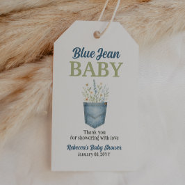 Etiquetas Para Regalos Boho Floral Denim Pocket Blue Jean Baby Shower