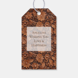 Etiquetas Para Regalos Boho marrón falso cuero floral ducha de novia