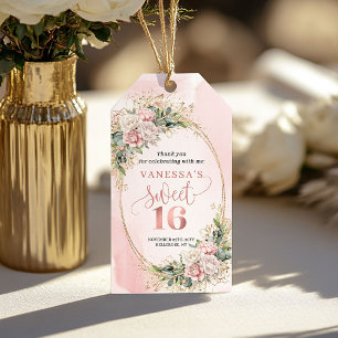 Etiquetas Para Regalos Boho Rose Gold Floral Eucalipto Dulces Dieciséis
