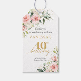 Etiquetas Para Regalos Boho Rubor floral purpurina de oro verde 40 cumple