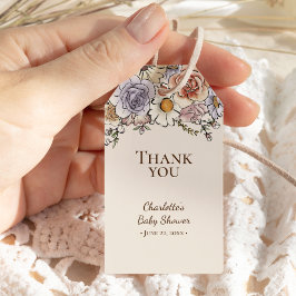 Etiquetas Para Regalos Boho Vintage Floral Beige Baby Shower Gracias