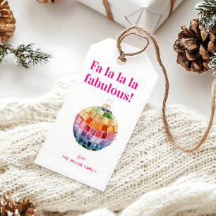 Etiquetas Para Regalos Bola de discoteca de Navidad Kitsch   Fa La La La 