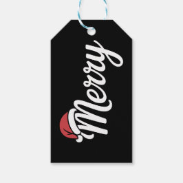 Etiquetas Para Regalos Bold Black Merry Christmas Santa Hat