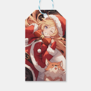Etiquetas Para Regalos Bolsa de regalos y perro Chica de Santa Anime ador