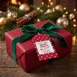 Etiquetas Para Regalos Bolsa de Santa de Reno Rojo Navidad Punteada