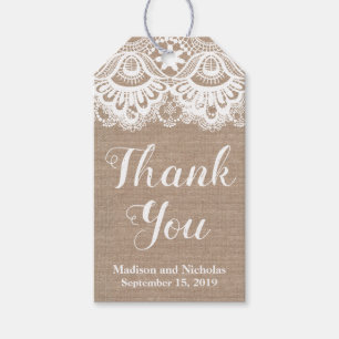 Etiquetas Para Regalos Bolsas de regalo de Burlap y Lace Wedding Favor, r