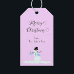 Etiquetas Para Regalos Bolsas De Regalo De Snowman Pink Merry Christmas<br><div class="desc">Etiquetas de regalo de Navidad rosa con diseño de arte de muñecos de nieve. Personalizar el saludo, o usa la muestra, "Feliz Navidad", y agrega una firma en gris. Toda la redacción es fácil de cambiar o suprimir. Un pequeño muñeco de nieve (mi propio diseño gráfico) decora el fondo del...</div>