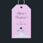 Etiquetas Para Regalos Bolsas De Regalo De Snowman Pink Merry Christmas<br><div class="desc">Etiquetas de regalo de Navidad rosa con diseño de arte de muñecos de nieve. Personalizar el saludo, o usa la muestra, "Feliz Navidad", y agrega una firma en gris. Toda la redacción es fácil de cambiar o suprimir. Un pequeño muñeco de nieve (mi propio diseño gráfico) decora el fondo del...</div>