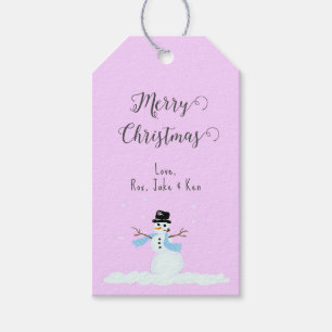 Etiquetas Para Regalos Bolsas De Regalo De Snowman Pink Merry Christmas