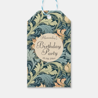Etiquetas Para Regalos Bonito retro floral Cumpleaños Azul artístico
