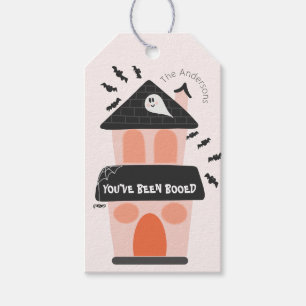Etiquetas Para Regalos Boo Bag Cute rosa y naranja casa embrujada