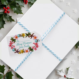 Etiquetas Para Regalos Borde de Navidad de Estrellas de Mar y Flores de P