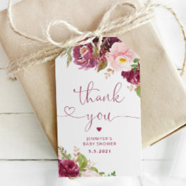 Etiquetas Para Regalos Borgoña caída floral bebé ducha gracias
