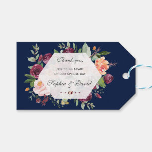 Etiquetas Para Regalos Borgoña Rubor Ivory Floral Dark Blue Boda