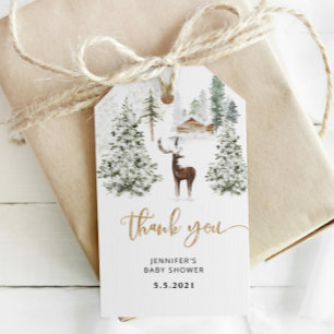Etiquetas Para Regalos Bosque de invierno de madera ciervo baby shower gr
