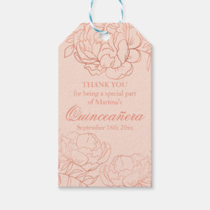 Etiquetas Para Regalos Bosquejo floral Quinceanera del oro color de rosa