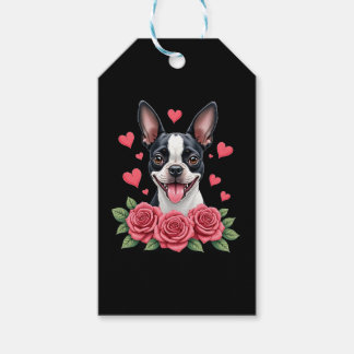 Etiquetas Para Regalos Boston Terrier con Corazones de Rosas Rojas Camise