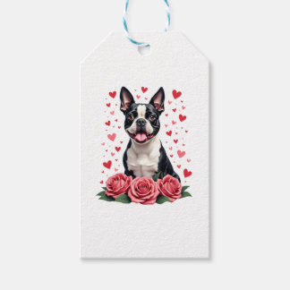 Etiquetas Para Regalos Boston Terrier con Corazones de Rosas Rojas Camise