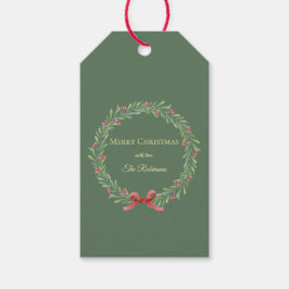 Etiquetas Para Regalos Botanical Christmas Wreath Modern Script 