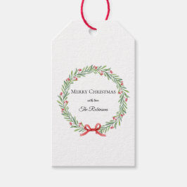 Etiquetas Para Regalos Botanical Christmas Wreath Modern Script 