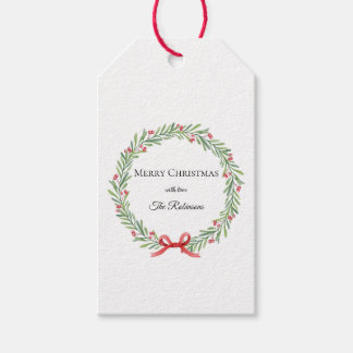 Etiquetas Para Regalos Botanical Christmas Wreath Modern Script 
