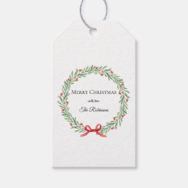 Etiquetas Para Regalos Botanical Christmas Wreath Modern Script 